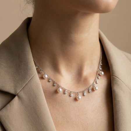 [N027] تشوكر فضة عيار 925 مطلي بالذهب مزين باللولو والزركون