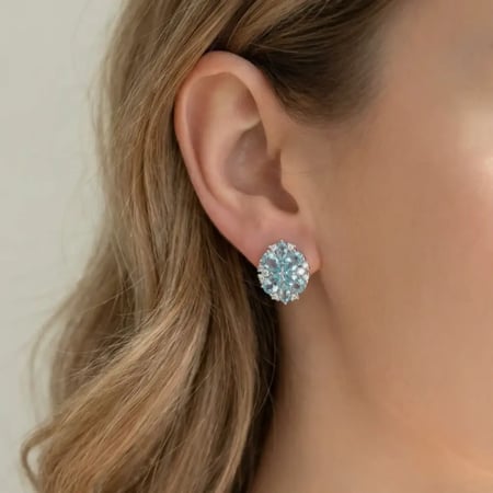 [RJ006] أقراط فضة بحجر توباز أزرق