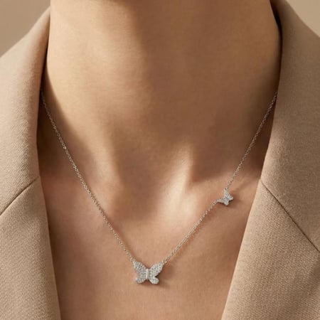 [N050] سلسال مزدوج الفراشة من الفضة الخالصة