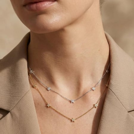 [N052] سلسال نجوم من الفضة الخالصة مزين بالزركون