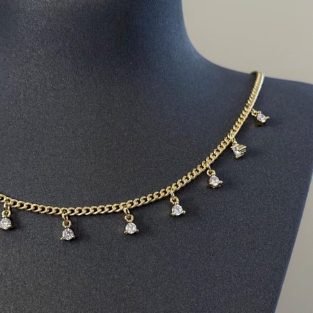 [N043] سلسال جنزير مطلي بالذهب مزين بالزركون