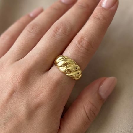 [R023] خاتم الكروسان الذهبي - فضة عيار 925 مطلي يالذهب