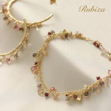 [RJ009] سوار فضة مطلي بالذهب بأحجار كريمة