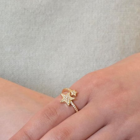 [R037] خاتم النجمتين مطلي بالذهب