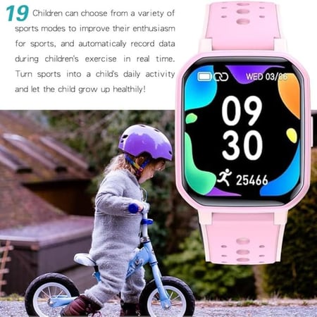 ساعة ذكية للاطفال دي ام جي مع مراقب لمعدل نبضات القلب ومنبه وعداد خطوات عداد سعرات حرارية للاولاد والبنات بعمر 6 سنوات وما فوق مع 19 وضع رياضي، زهري