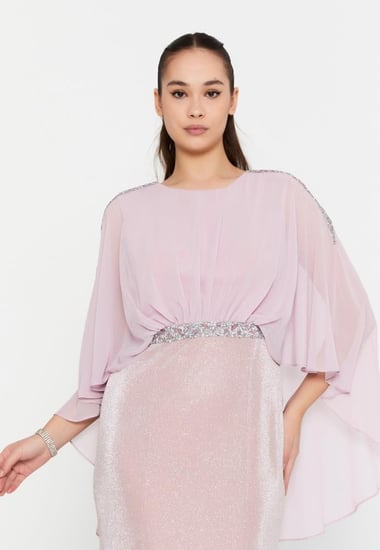 فستان سهرة ميدي بأكمام قصيرة