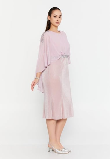 فستان سهرة ميدي بأكمام قصيرة