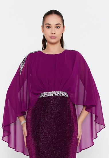 فستان سهرة ميدي بأكمام قصيرة