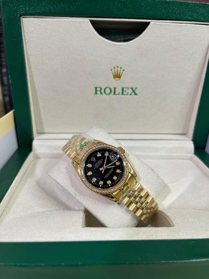 رولكس ديت جست نسائي مقاس ٣١ مم - سير ذهبي-مينا اسود