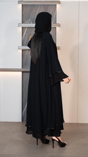 عباية شيفون طبقتين بأطراف ترتر