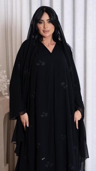 عباية دبل شيفون كلوش مطرزة