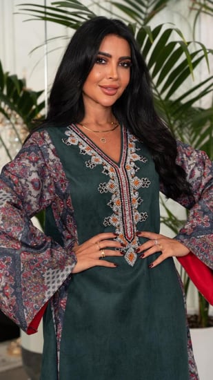 جلابية شتوية شامواه زيتي مع كشميري