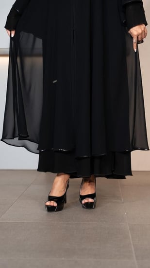 عباية شيفون طبقتين بأطراف ترتر