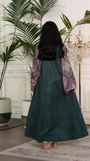 جلابية شتوية شامواه زيتي مع كشميري