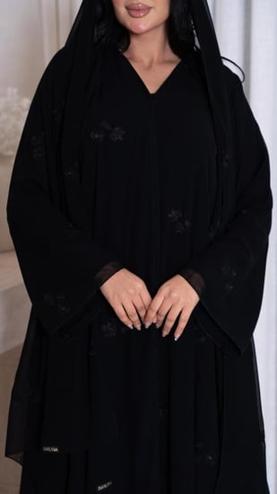 عباية دبل شيفون كلوش مطرزة