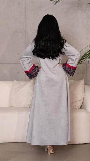 جلابية شتوية رصاصي شامواه مع كشميري