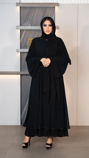 عباية شيفون طبقتين بأطراف ترتر