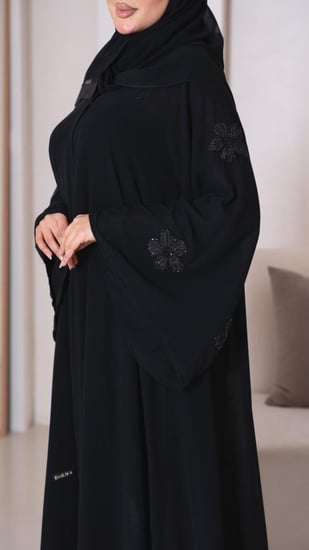 عباية دبل شيفون باكمام شك ورد