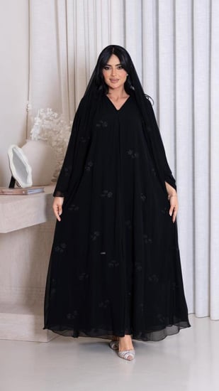 عباية دبل شيفون كلوش مطرزة