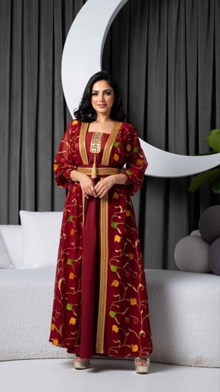 جلابية احمر بنقوش