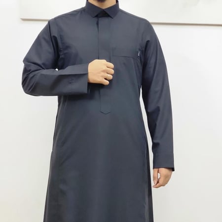 ثوب أسود سحاب مخفي  قلاب كم سادة رجالي