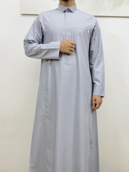 ثوب رصاصي سحاب مخفي  قلاب كم سادة رجالي