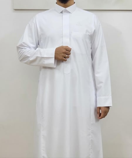 ثوب ابيض سحاب مخفي قلاب كم سادة رجالي