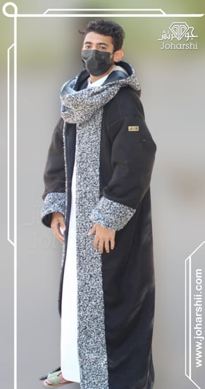 فروه شتويه رجاليه دبل فيس جوخ بيج و اسود مع شال