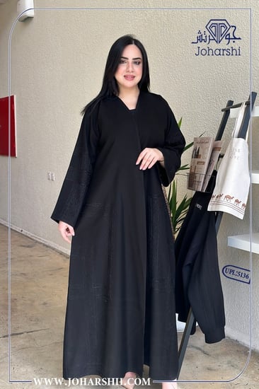 عبايه كتان تطريز اهاري - عبايه مناسبات - عبايات مطرزة اسود - عبايتك