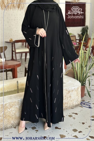 عبايه سودا شيك تطريز مخطط