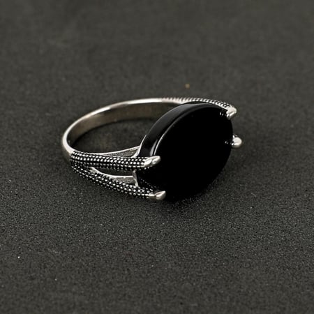 خاتم فضة ملكي بيضاوى شنكار أسود - عيار 925