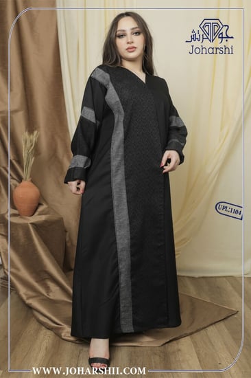 عباية سودا كتان مع قماش شكيرا