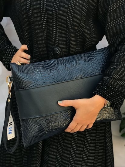 شنط باوتش نسائي جلد مشجر أنيق للابتوب - أسود لمعة خفيفة