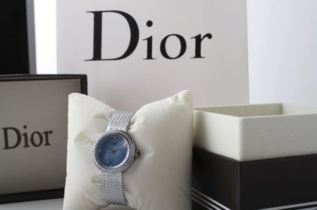 ساعة ديور سلفر بمينا ازرق لؤلؤي