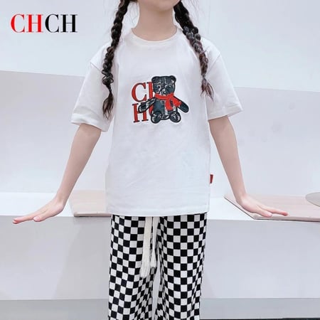 تيشيرت ابيض بناتي قطن طباعة دب