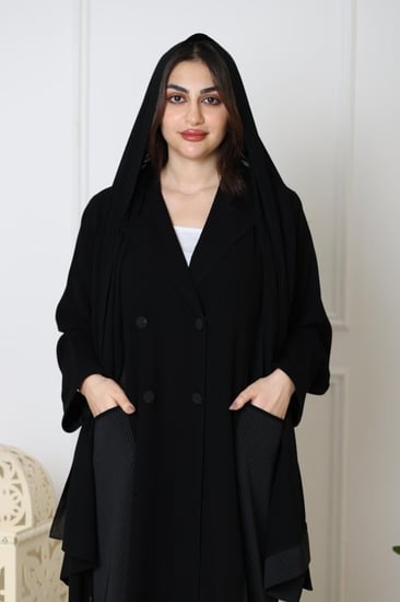 عباية بزنس كريب ملكي , متجر رويال بلاك , عبايات كلوش , عباية ربع كلوش