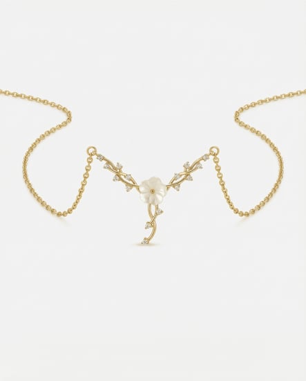 هدية الصديقة سلسال زهى الذهبي بزهرة وأغصان فاخرة بتصميم أنثوي