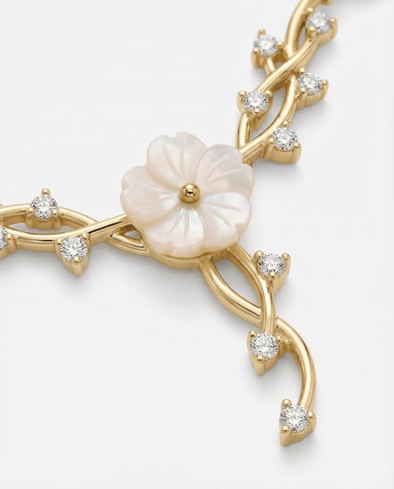 هدية الصديقة سلسال زهى الذهبي بزهرة وأغصان فاخرة بتصميم أنثوي