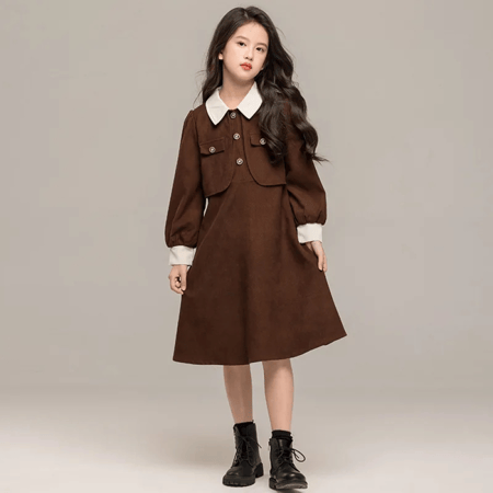 2024 المرأة الخريف نمط جديد قطعتين الوهم فستان طويل الأكمام أنيقة فستان طويل قطعة واحدة ملابس رسمية فستان كاجوال يومي