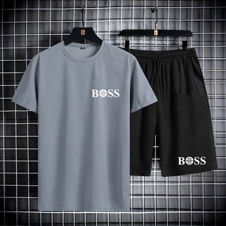 طقم بدلة رياضية سوداء للرجال مكون من قطعتين ، ملابس الشارع الهيب هوب ، ملابس رياضية للجري ، تي شيرت وشورت غير رسمي ، الصيف ،