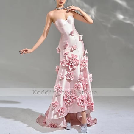 فساتين حفلة موسيقية أنيقة للنساء من الساتان ثلاثية الأبعاد زهور حورية البحر هاي لو فساتين حفلات رسمية طويلة حبيبته فستان مناسبة خاصة