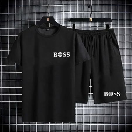 طقم بدلة رياضية سوداء للرجال مكون من قطعتين ، ملابس الشارع الهيب هوب ، ملابس رياضية للجري ، تي شيرت وشورت غير رسمي ، الصيف ،