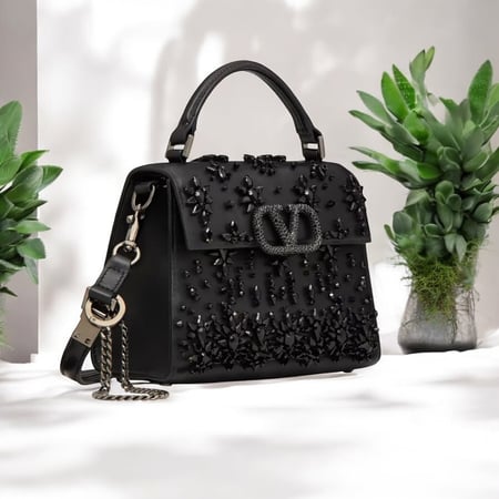 Valentino Garavani VLogo crystal embellished black leather bag