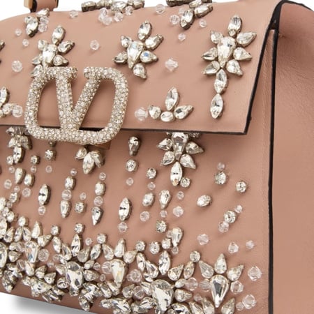 Valentino pink crystal handbag with floral details - side view