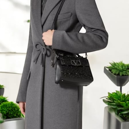 Valentino Garavani VLogo crystal embellished black leather bag