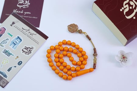 سبحة الزعفران - بكلايت -طربزونه نحاس ، ٤٥ خرزه بفواصل مع خيط مقاوم للقطع.
