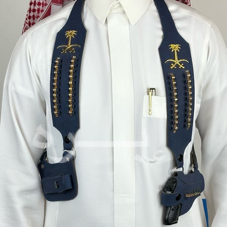 محزم مسدس ربع بشعار سيفين ونخلة لون كحلي