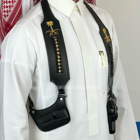 محزم مسدس نص بشعار سيفين ونخلة لون اسود