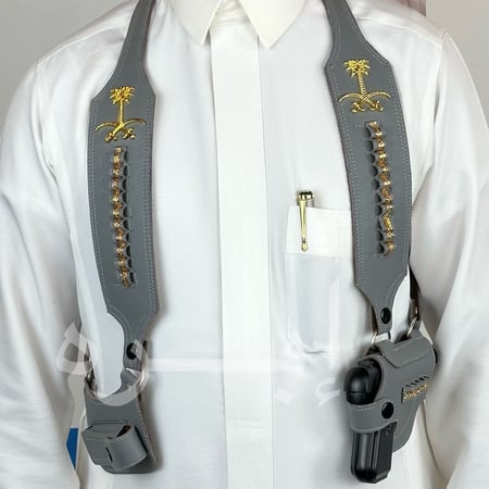 محزم مسدس نص بشعار سيفين ونخلة لون رصاصي