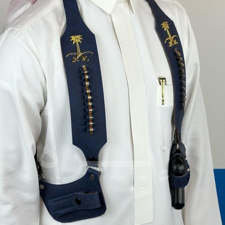 محزم مسدس نص بشعار سيفين ونخلة لون كحلي